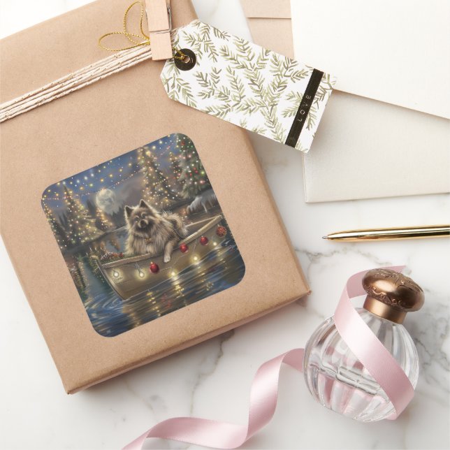 Keeshond Christmas Festive Voyage Square Sticker (Gifting)
