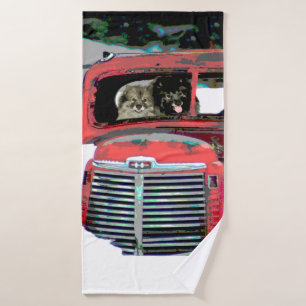 Keeshond Christmas Old Truck Painting Dog Art Bath Towel Set