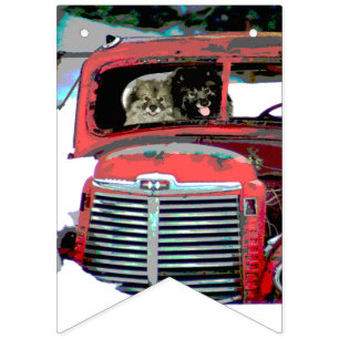 Keeshond Christmas Old Truck Painting Dog Art Bunting