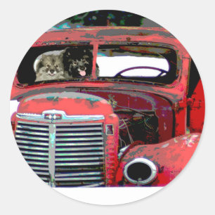Keeshond Christmas Old Truck Painting Dog Art Classic Round Sticker