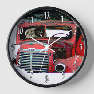 Keeshond Christmas Old Truck Painting Dog Art Clock
