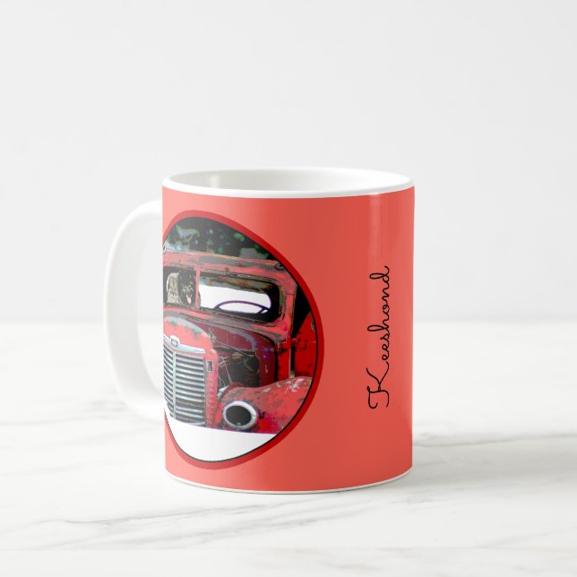 Keeshond Christmas Old Truck Painting Dog Art Coffee Mug (Front Left)