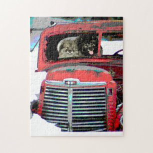 Keeshond Christmas Old Truck Painting Dog Art Jigsaw Puzzle