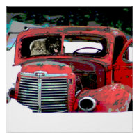 Keeshond Christmas Old Truck Painting Dog Art