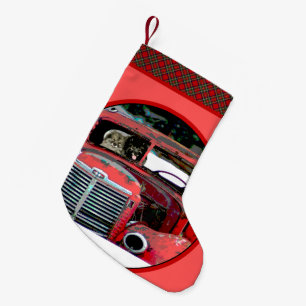 Keeshond Christmas Old Truck Painting Dog Art Small Christmas Stocking