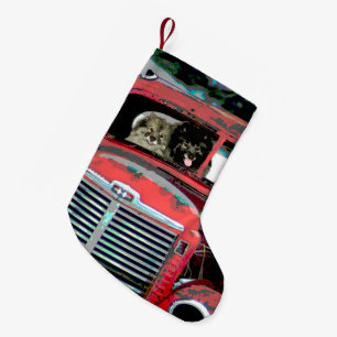 Keeshond Christmas Old Truck Painting Dog Art Small Christmas Stocking