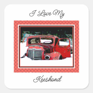 Keeshond Christmas Old Truck Painting Dog Art Square Sticker