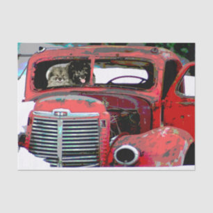 Keeshond Christmas Old Truck Painting Dog Art Tissue Paper