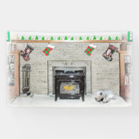Keeshond Christmas Puppy Dog by Fireplace Painting