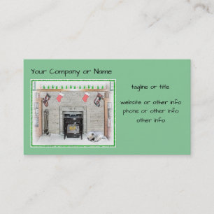 Keeshond Christmas Puppy Dog by Fireplace Painting Business Card