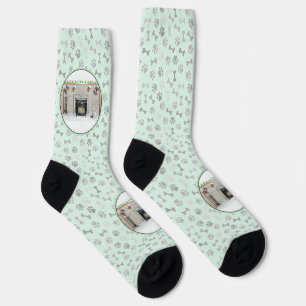 Keeshond Christmas Puppy Dog by Fireplace Painting Socks