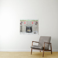 Keeshond Christmas Puppy Dog by Fireplace Painting
