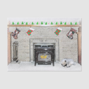 Keeshond Christmas Puppy Dog by Fireplace Painting Tissue Paper