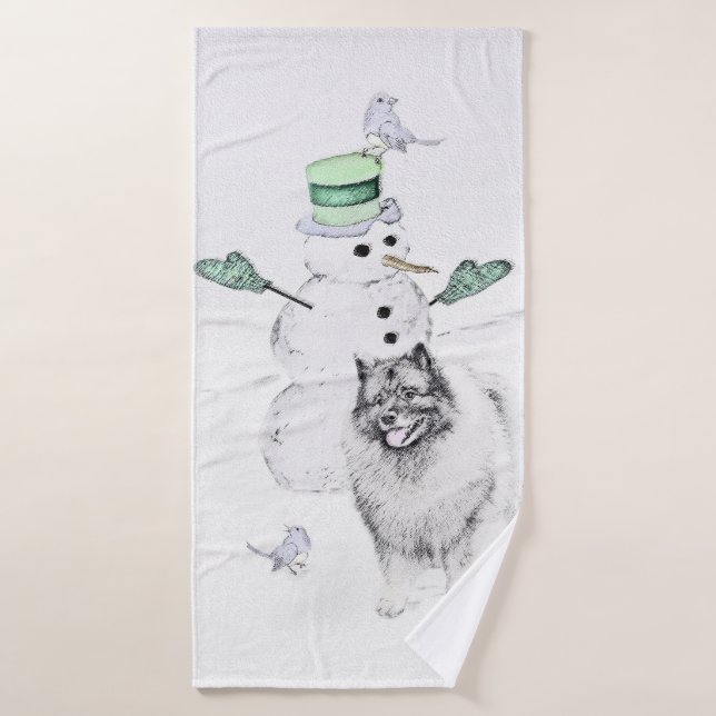 Keeshond Christmas Snowman Painting Dog Art Bath Towel Set (Bath Towel)