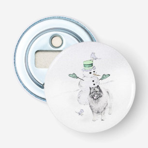 Keeshond Christmas Snowman Painting Dog Art Bottle Opener