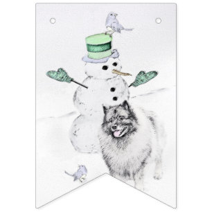 Keeshond Christmas Snowman Painting Dog Art Bunting