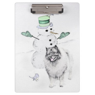 Keeshond Christmas Snowman Painting Dog Art Clipboard