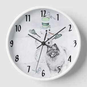 Keeshond Christmas Snowman Painting Dog Art Clock