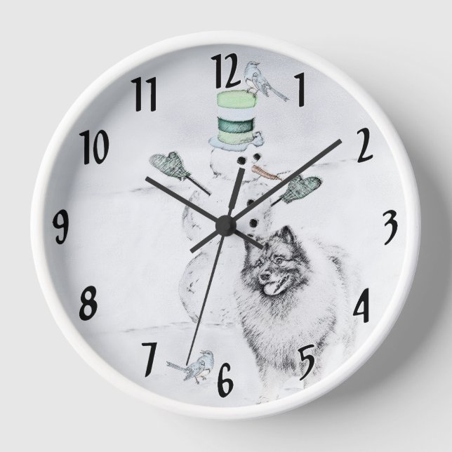 Keeshond Christmas Snowman Painting Dog Art Clock (Front)
