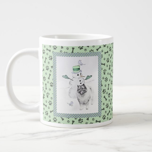 Keeshond Christmas Snowman Painting Dog Art Large Coffee Mug (Left)