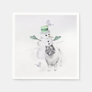Keeshond Christmas Snowman Painting Dog Art Napkin