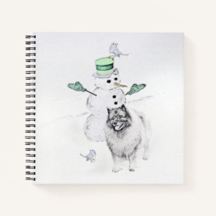 Keeshond Christmas Snowman Painting Dog Art Notebook