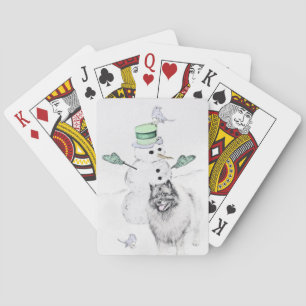 Keeshond Christmas Snowman Painting Dog Art Playing Cards