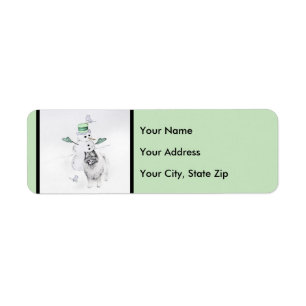 Keeshond Christmas Snowman Painting Dog Art Return Address Label