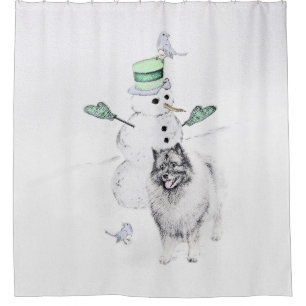 Keeshond Christmas Snowman Painting Dog Art Shower Curtain