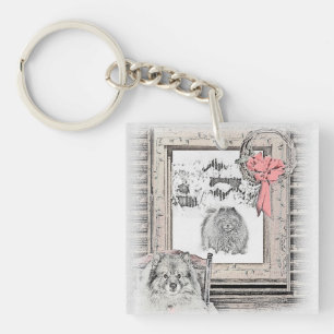 Keeshond Christmas Winter Window Painting Dog Art Key Ring