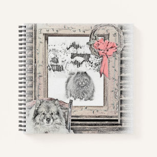 Keeshond Christmas Winter Window Painting Dog Art Notebook