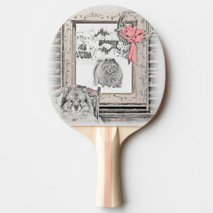 Keeshond Christmas Winter Window Painting Dog Art Ping Pong Paddle
