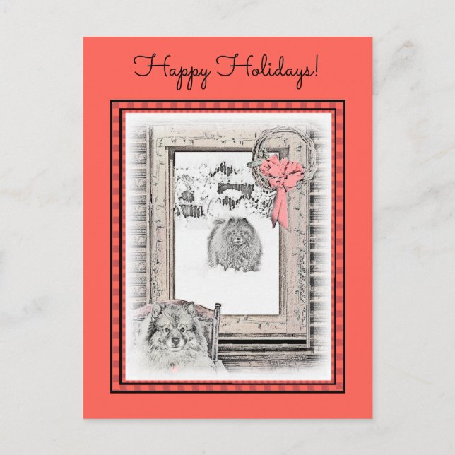 Keeshond Christmas Winter Window Painting Dog Art Postcard (Front)
