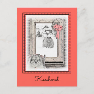Keeshond Christmas Winter Window Painting Dog Art Postcard
