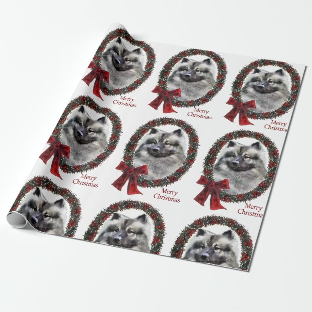 Keeshond Christmas Wrapping Paper (Unrolled)