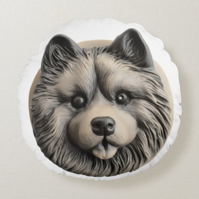 Keeshond Dog 3D Inspired Round Cushion (Front)
