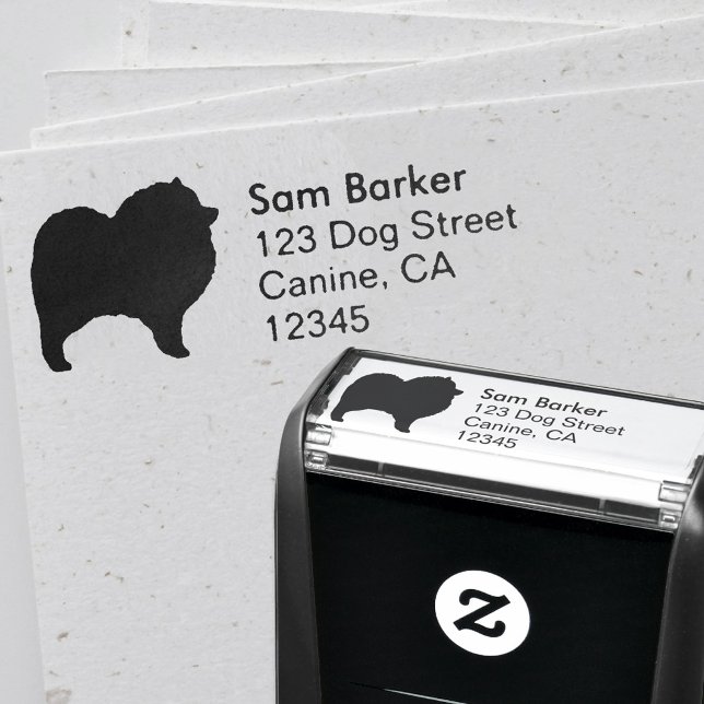 Keeshond Dog Breed Silhouette Return Address Self-inking Stamp (Creator Uploaded)