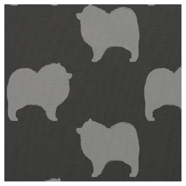 Keeshond Dog Breed Silhouettes Patterned Fabric (Close Up)