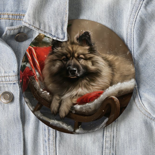keeshond Dog Christmas Festive  6 Cm Round Badge (In Situ)