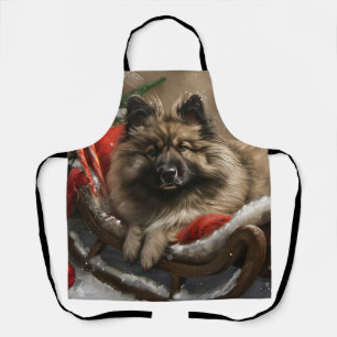 keeshond Dog Christmas Festive  Apron