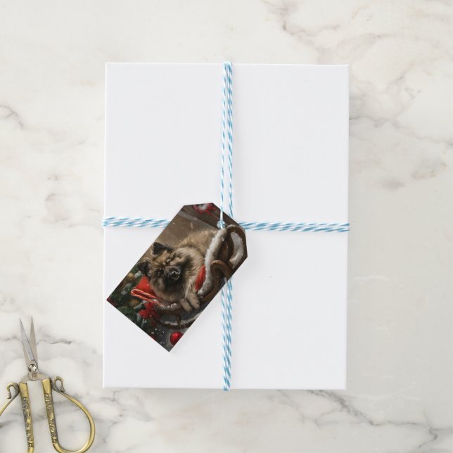 keeshond Dog Christmas Festive  Gift Tags (With Twine)