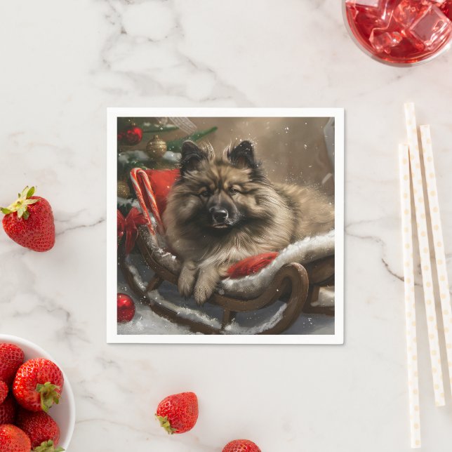 keeshond Dog Christmas Festive  Napkin (Insitu)