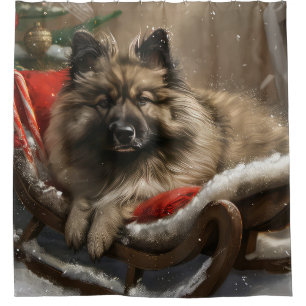 keeshond Dog Christmas Festive Shower Curtain