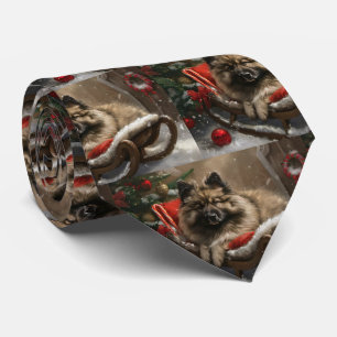 keeshond Dog Christmas Festive Tie