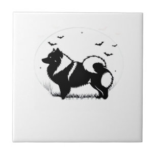 Keeshond Dog � Halloween Moon Silhouette Classic T Ceramic Tile