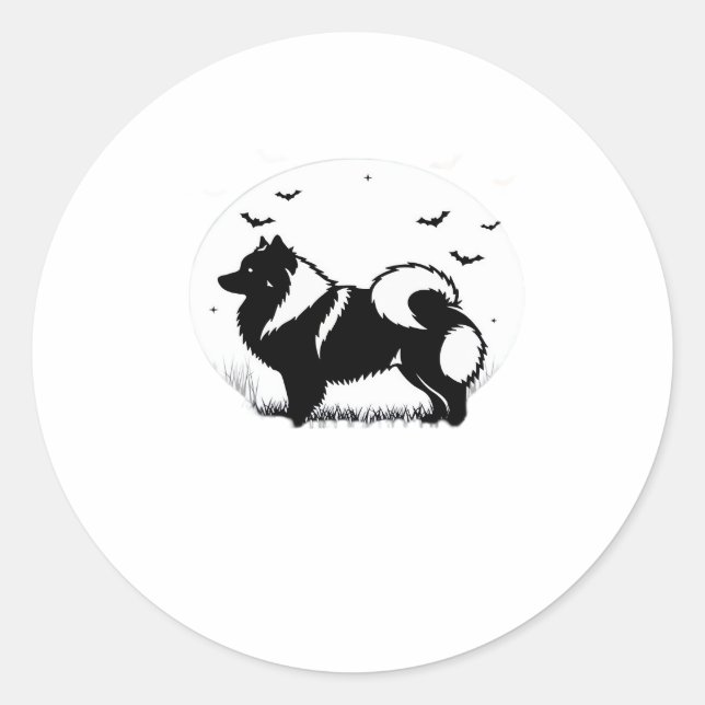 Keeshond Dog � Halloween Moon Silhouette Classic T Classic Round Sticker (Front)