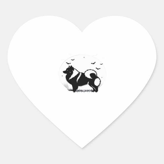 Keeshond Dog � Halloween Moon Silhouette Classic T Heart Sticker (Front)