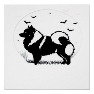 Keeshond Dog � Halloween Moon Silhouette Classic T Poster