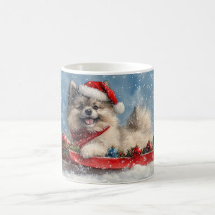 Keeshond Dog in Sledge Let it Snow Christmas Coffee Mug