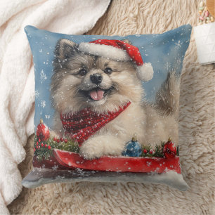 Keeshond Dog in Sledge Let it Snow Christmas Cushion
